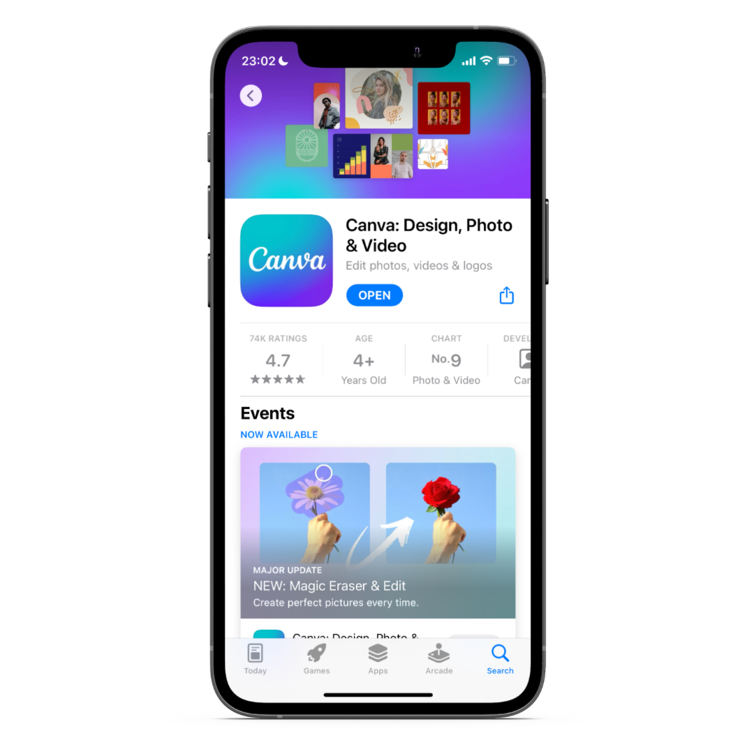 Screenshot of the Canva app on the Apple Play Store