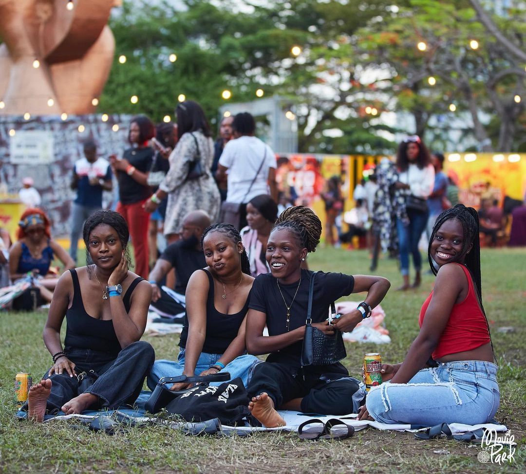 A group of friends at the Movie in the Park Experience